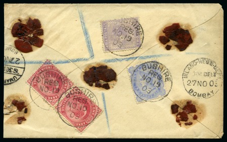 Stamp of Persia » Indian Postal Agencies in Persia Bushire: 1903 Clean neat regsitered envelope, paying