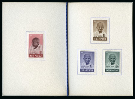 1948 Gandhi set of four to 10R mint og hinged in Courvoisier presentation folder