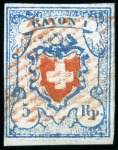 Stamp of Switzerland / Schweiz » Rayonmarken » Rayon I, hellblau, ohne KE (STEIN A2) Type 35 A2/U, farbfrisch und sehr gut gerandet mit