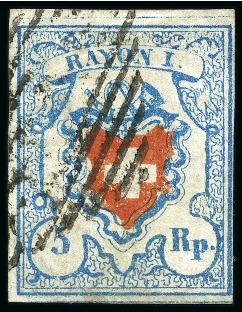 Stamp of Switzerland / Schweiz » Rayonmarken » Rayon I, hellblau, ohne KE (STEIN A3) Type 7 A3/O mit Retouchierung: Kordelschleife rechts