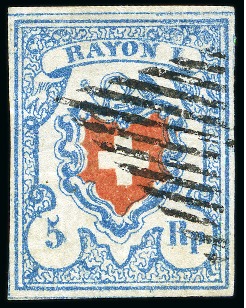 Stamp of Switzerland / Schweiz » Rayonmarken » Rayon I, hellblau, ohne KE (STEIN A3) Type 36 A3/U, farbfrisch und sehr gut gerandet, sauber
