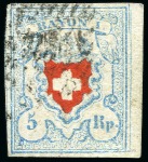 Stamp of Switzerland / Schweiz » Rayonmarken » Rayon I, hellblau, ohne KE (STEIN M) Type 40 M/O, farbfrisch und breitrandig mit Bogenrand