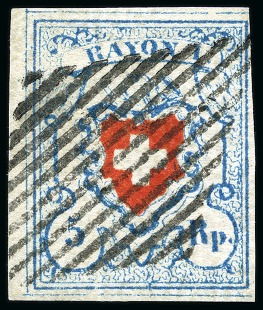 Stamp of Switzerland / Schweiz » Rayonmarken » Rayon I, hellblau, ohne KE (STEIN M) Type 33 M/U, farbfrisch und breitrandig mit linke untere