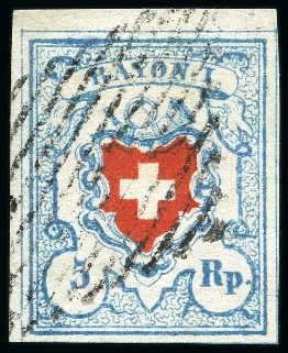 Stamp of Switzerland / Schweiz » Rayonmarken » Rayon I, hellblau, ohne KE (STEIN B1) Type 1 B1/LO, farbfrisch, sehr gut gerandet mit Bogenecke