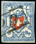 Stamp of Switzerland / Schweiz » Rayonmarken » Rayon I, hellblau, ohne KE (STEIN B1) Type 33 B1/RU, farbintensiv und ringsum sehr gut gerandet