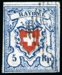 Stamp of Switzerland / Schweiz » Rayonmarken » Rayon I, hellblau, ohne KE (STEIN B2) Type 8 B2/RO, abgenützter Druck, farbfrisches Eckrandstück,