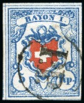 Stamp of Switzerland / Schweiz » Rayonmarken » Rayon I, hellblau, ohne KE (STEIN B2) Type 18 B2/RO, Abart: 4/12 der Einfassung, farbfrisch