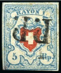 Stamp of Switzerland / Schweiz » Rayonmarken » Rayon I, hellblau, ohne KE (STEIN B1) Type 29 B1/RO mit Abart: blaue Linie im Wappenfeld,