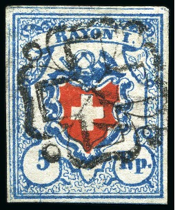 Stamp of Switzerland / Schweiz » Rayonmarken » Rayon I, hellblau, ohne KE (STEIN B2) Type 17 B2/LO, farbfrisch und ringsum gut gerandet,