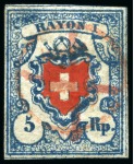Stamp of Switzerland / Schweiz » Rayonmarken » Rayon I, hellblau, ohne KE (STEIN B2) Type 17 B2/RU mit Abart: 6/12 der Einfassung, farbintensiv