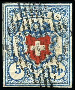 Stamp of Switzerland / Schweiz » Rayonmarken » Rayon I, hellblau, ohne KE (STEIN B2) Type 26 B2/RU mit Abart: 4/12 der Einfassung (17II.1.02),