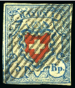 Stamp of Switzerland / Schweiz » Rayonmarken » Rayon I, hellblau, ohne KE (STEIN B3) Type 9 B3/LU, farbfrisch und ringsum gut gerandet,