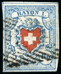 Stamp of Switzerland / Schweiz » Rayonmarken » Rayon I, hellblau, ohne KE (STEIN B3) Type 39 B3/RU, farbfrisch und ringsum sehr gut gerandet,