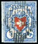 Stamp of Switzerland / Schweiz » Rayonmarken » Rayon I, hellblau, ohne KE (STEIN B3) Type 9 B3/RU, farbfrisch und enormrandig mit vollständigen