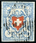 Stamp of Switzerland / Schweiz » Rayonmarken » Rayon I, hellblau, ohne KE (STEIN B3) Type 4 B3/LO, farbfrisch und ringsum sehr gut gerandet,