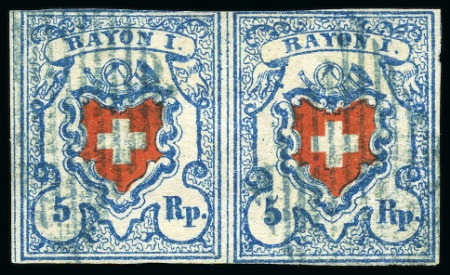 Stamp of Switzerland / Schweiz » Rayonmarken » Rayon I, hellblau, ohne KE (STEIN B3) Typen 21+22 B3/LO im Paar, farbfrisch, oben leicht