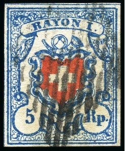 Stamp of Switzerland / Schweiz » Rayonmarken » Rayon I, hellblau, ohne KE (STEIN B3) Type 20 B3/LU, farbfrisch und ringsum gut gerandet,