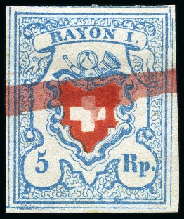 Stamp of Switzerland / Schweiz » Rayonmarken » Rayon I, hellblau, ohne KE (STEIN U) Type 40 U/RO farbfrisch und enormrandig, entwertet