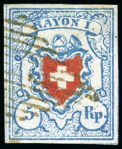 Stamp of Switzerland / Schweiz » Rayonmarken » Rayon I, hellblau, ohne KE (STEIN U) Type 29 U/RU, farbfrisch und ringsum sehr gut gerandet,