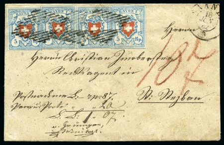 Stamp of Switzerland / Schweiz » Rayonmarken » Rayon I, hellblau, ohne KE (STEIN C2) Typen 7, 15, 23 und 31 C2/RO, vier Einzelstücke, farbfrisch