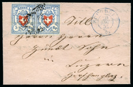 Stamp of Switzerland / Schweiz » Rayonmarken » Rayon I, hellblau, ohne KE (STEIN C1) Typen 35+36 C1/RU im waagr. Paar, farbfrisch und sehr