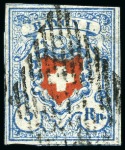 Stamp of Switzerland / Schweiz » Rayonmarken » Rayon I, hellblau, ohne KE (STEIN B1) Type 12 B1/RO mit Retouche 8 "diverse Kratzer", farbfrisch