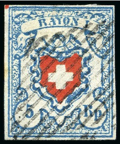 Stamp of Switzerland / Schweiz » Rayonmarken » Rayon I, hellblau, ohne KE (STEIN C1) Typen 31 C2/LO auf sehr dünnem Papier, farbintensiv