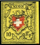Stamp of Switzerland / Schweiz » Rayonmarken » Rayon II, gelb, ohne Kreuzeinfassung (STEIN B1) Type 40 B1/RO, farbfrisch und sehr gut gerandet mit