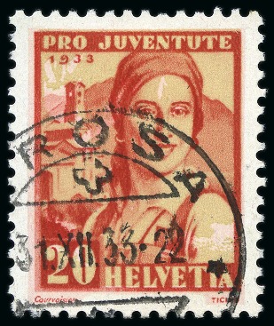 1933 Pro Juventute Tessinerin mit kopfstehendem Unterdruck