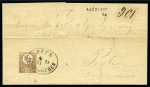 Stamp of Hungary 1871 15kr litho brown tied to registered folded cover