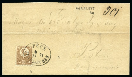 1871 15kr litho brown tied to registered folded cover