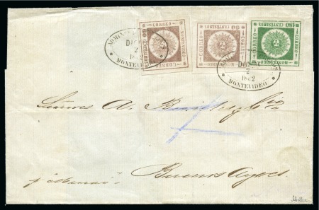 Stamp of Uruguay 1862 (Dec 2) Wrapper from Montevideo to Buenos Aires with 1860 Thick Numerals 60c dull lilac (2) and 180c deep green