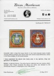 1865 1/2r Lithographed essays (2), multi-coloured, showing differing designs and colours with several small differences (mainly in the frame designs) to the issue stamps
