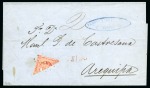 1863 (Feb 8) Wrapper from Islay to Arequipa with 1860 1p rose-red DIAGONAL BISECT