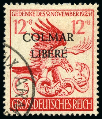 COLMAR libéré en 2 lignes sur timbre allemand, TB,