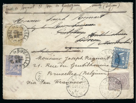 COB N°48 + 50 sur lettre de BRUXELLES/12/JANV/1887