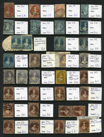 Stamp of New Zealand 1864-73 Chalon Heads used selection (96) of perforated issues on three stock pages