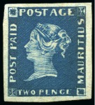 1848-59 Post Paid 2d deep blue, earliest impression, unused with large to very large margins