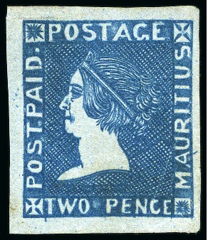 Stamp of Mauritius » 1859 Sherwin Issue (SG 40) 1859 Sherwin 2d deep blue unused with good to huge margins, position 5