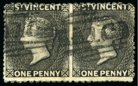 THE UNIQUE IMPERFORATE BETWEEN PAIR: 1875-78 Wmk Small Star (sideways) 1d black pair with IMPERFORATE BETWEEN variety