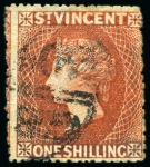 Stamp of St. Vincent 1877-78 Wmk Small Star (sideways) 1s vermilion perf.15 used