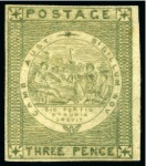 THE UNIQUE UNUSED RARITY: 1850-51 3d MYRTLE GREEN on soft yellowish paper, unused