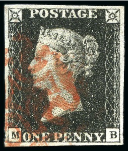 1840 1d Black pl.7 MB with good margins, neat red MC