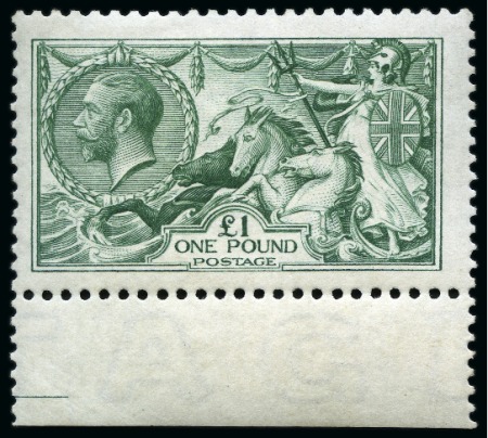 1913 Waterlow Seahorse £1 green mint lower marginal