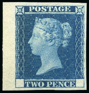 1841 2d Blue trial in lower left corner marginal example from the trial sheet of twelve with blank corner letters