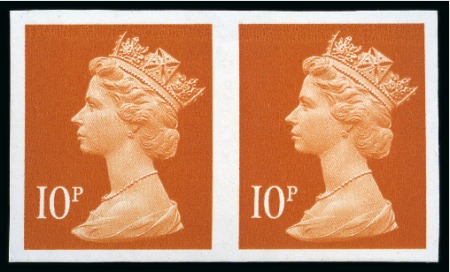 1997 10p Dull Orange (NFCP/PVA, two bands blue fluorescence) mint nh imperforate pair