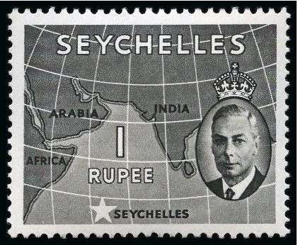 Stamp of Seychelles 1952 1r Grey-Black showing wmk "St Edward's Crown" error