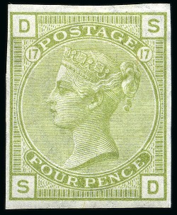 1873-80 4d Sage-Green pl.17 imperf. imprimatur from the rare "abnormal" plate, mint og