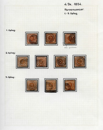 Stamp of Large Lots and Collections 1854-58 Small study on two pages comprising 10 used examples of the 1854 4sk brown and 35 examples of the 1858 issue