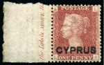 1880 1d Red pl.218 with DOUBLE OVERPRINT, mint left marginal
